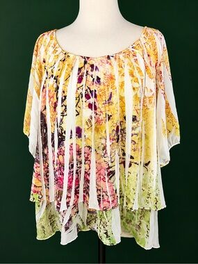 Cato Multicolor Floral Fringe Chiffon Tunic